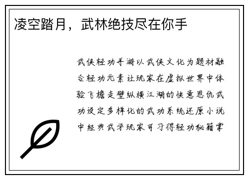 凌空踏月，武林绝技尽在你手